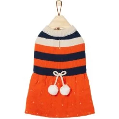 Frisco Pom Pom Bow Striped Dog & Cat Sweater Dress -Frisco 223722 PT3. AC SS1800 V1599501054
