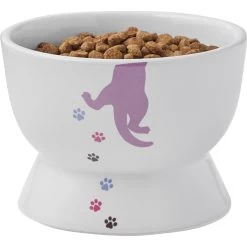 Frisco Cat Print Non-skid Elevated Ceramic Cat Bowl, Short -Frisco 256096 PT5. AC SS1800 V1616522496