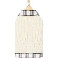 Frisco Cream Cable Knit Dog & Cat Sweater, White/Red Plaid -Frisco 268057 PT4. AC SS1800 V1628740041
