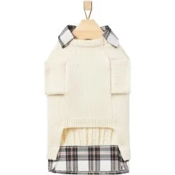 Frisco Cream Cable Knit Dog & Cat Sweater, White/Red Plaid -Frisco 268057 PT5. AC SS1800 V1628739996