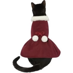 Frisco Mediumweight Pom Pom Bow Dog & Cat Peacoat Dress, Red -Frisco 268200 PT2. AC SS1800 V1628797391