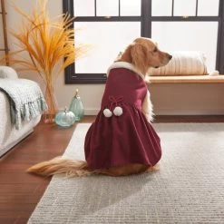 Frisco Mediumweight Pom Pom Bow Dog & Cat Peacoat Dress, Red -Frisco 268200 PT8. AC SS1800 V1629757410