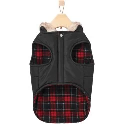 Frisco Mid-Heavyweight Cinching Insulated Dog & Cat Parka, Black/Red Plaid -Frisco 268382 PT5. AC SS1800 V1628822843