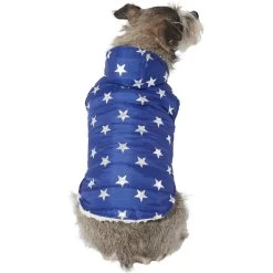 Frisco Mediumweight Metallic Star Print Insulated Dog & Cat Parka, Navy
