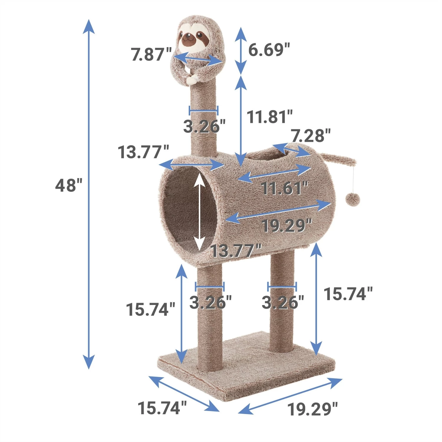 Frisco Animal Series Cat Tunnel With Scratching Post, Sloth 4 Frisco Animal Series Cat Tunnel With Scratching Post, Sloth - Image 2