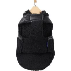 Frisco Medium Weight Faux Leather Dog & Cat Parka With Faux Fur Trimmed Hood, Black -Frisco 719798 PT4. AC SS1800 V1692978852