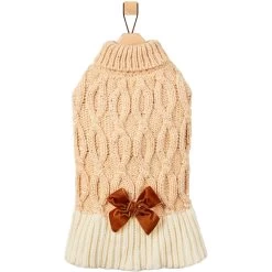 Frisco Cable Knit Dog & Cat Sweater Dress With Velvet Bow -Frisco 745838 PT4. AC SS1800 V1694793759