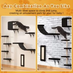 Coziwow Wall Mounted Shelves Set Cat Tree & Frisco Wooden Wall Mounted Stainless Steel Cat Feeding Station With Bowl -Frisco 947694 PT4. AC SS1800 V1693600694