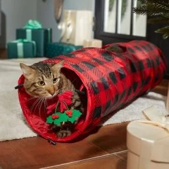Frisco Holiday Buffalo Plaid Foldable Play Tunnel Cat Toy With Catnip & Frisco Holiday Festive Red Variety Pack Gift Box Cat Toy With Catnip, 14 Count -Frisco 986262 PT4. AC SS1800 V1698258115